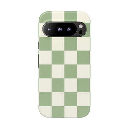 Sage Green Checkerboard Phone Case | Minimal Aesthetic Checkered iPhone & Samsung Tough Case