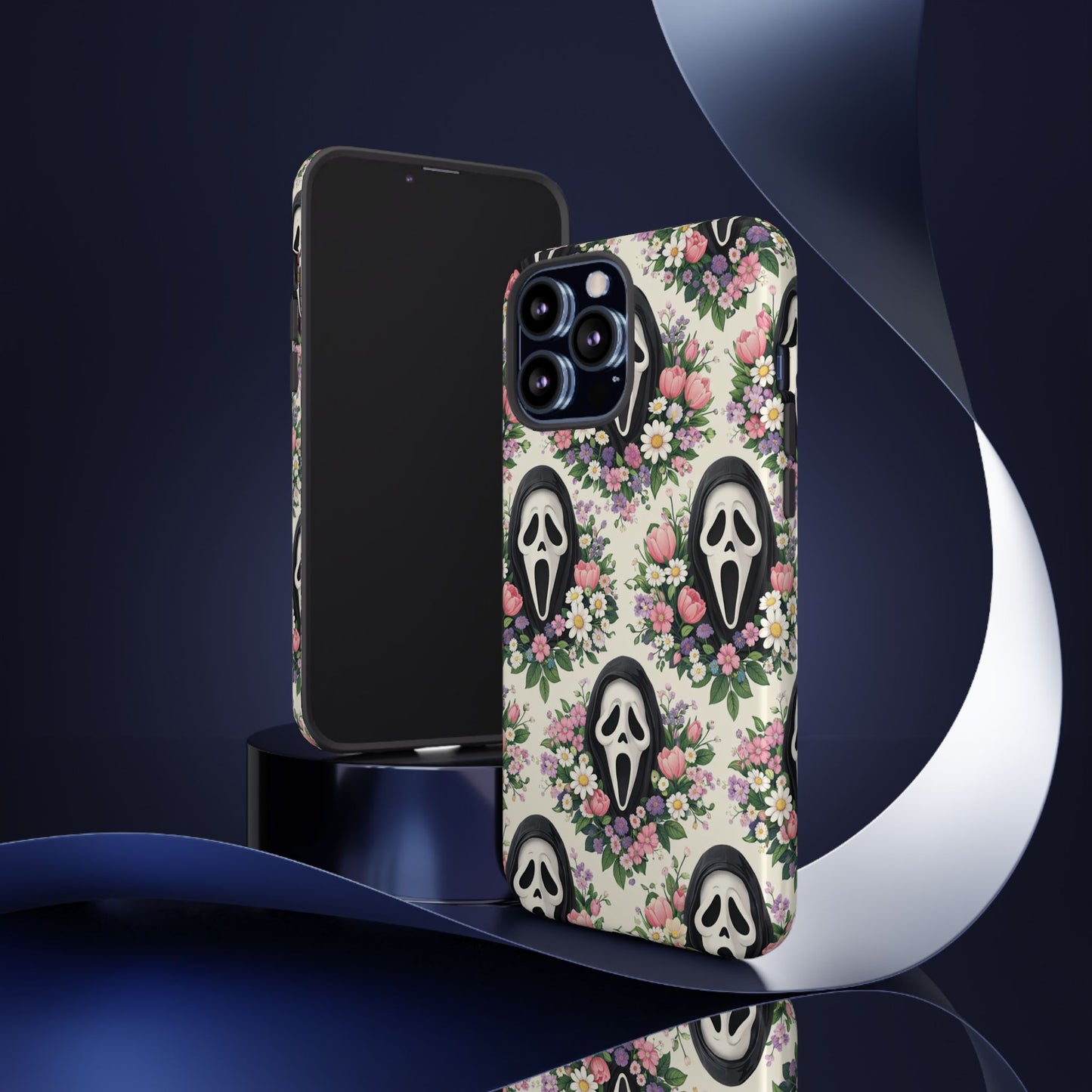Floral Ghost Face Aesthetic Phone Case – Cute Spooky Tough Cover