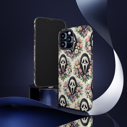 Floral Ghost Face Aesthetic Phone Case – Cute Spooky Tough Cover