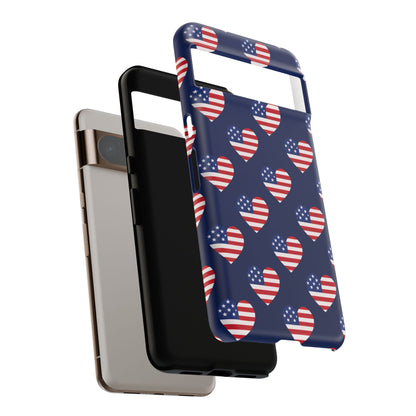 Patriotic American Flag Heart Phone Case – Tough Shockproof, USA Stars & Stripes for Iphone, Samsung Galaxy and Pixel