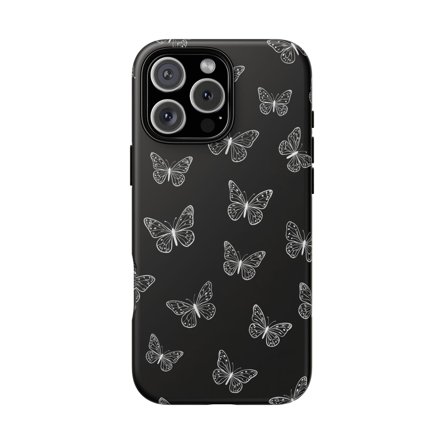 White Butterfly Pattern Phone Case – Dark Aesthetic Monochrome Tough Cover