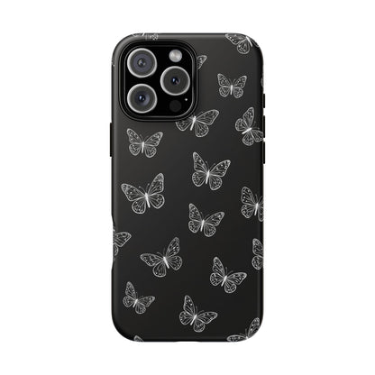 White Butterfly Pattern Phone Case – Dark Aesthetic Monochrome Tough Cover