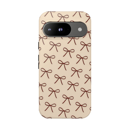 Coquette Bow Phone Case | Neutral Beige Aesthetic iPhone & Samsung Tough Case