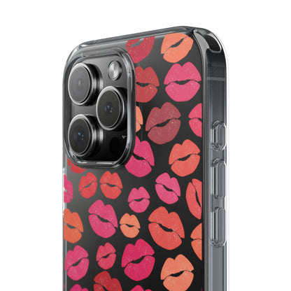 Kiss Print Clear Phone Case | Red Lip Pattern Impact-Resistant Case