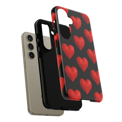 Red Heart Phone Case – Geometric Heart Pattern Tough Case (Black)