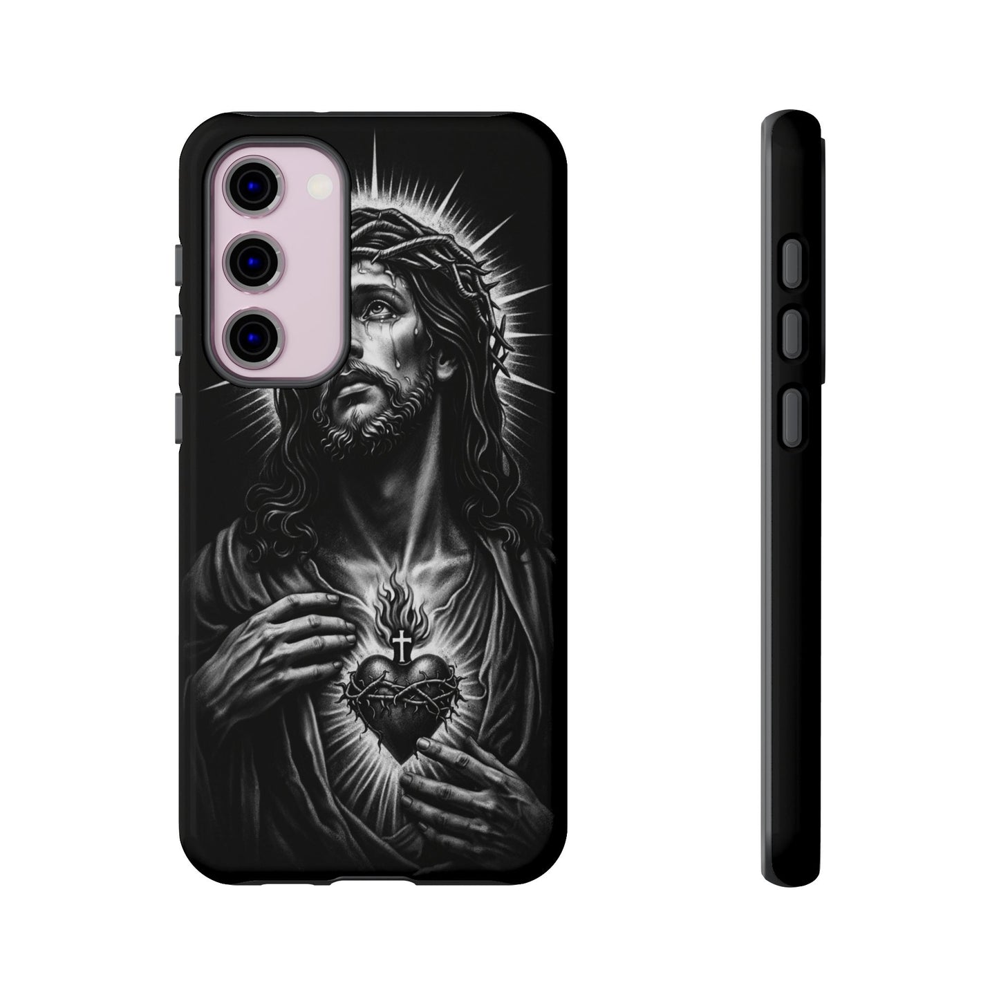 Jesus Sacred Heart Phone Case Black White Christian Faith Aesthetic