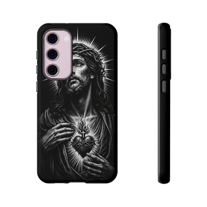 Jesus Sacred Heart Phone Case Black White Christian Faith Aesthetic