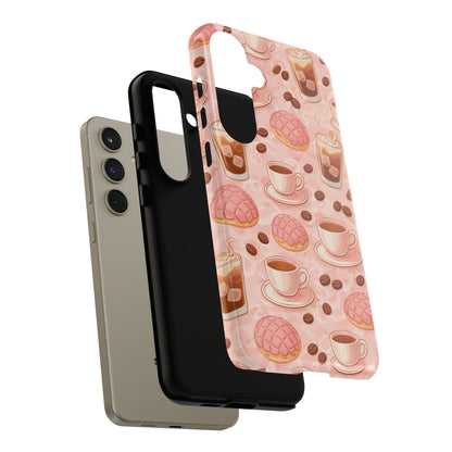 Cute Coffee & Pink Concha Phone Case – Coffee Lover Aesthetic Latte Pattern Tough Case