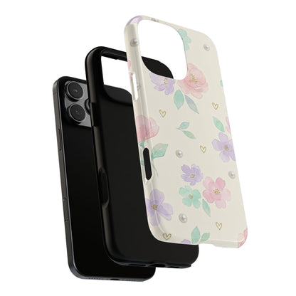 Pastel Floral Phone Case – Coquette Watercolor Flower Hearts Tough Case (iPhone, Samsung, Pixel)