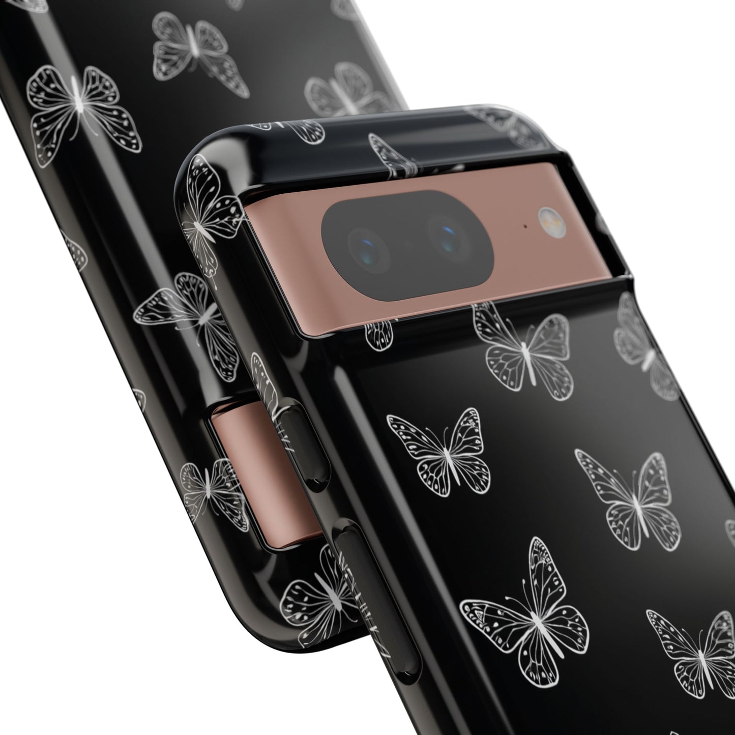 White Butterfly Pattern Phone Case – Dark Aesthetic Monochrome Tough Cover