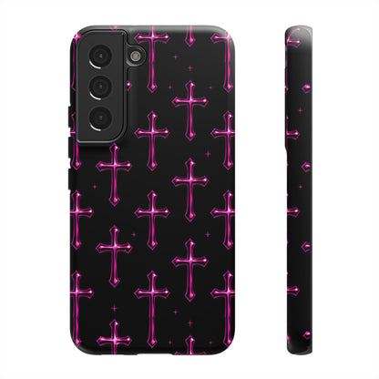 Neon Pink Cross Pattern Phone Case | Tough Protective Case for Iphone, Samsung Galaxy and Pixel