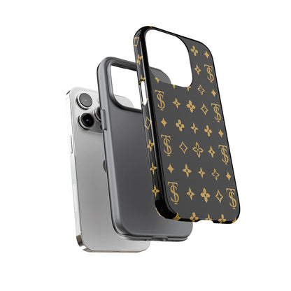 Gold Monogram Pattern Tough Phone Case | Black & Gold Luxury Design for Iphone, Samsung Galaxy and Pixel