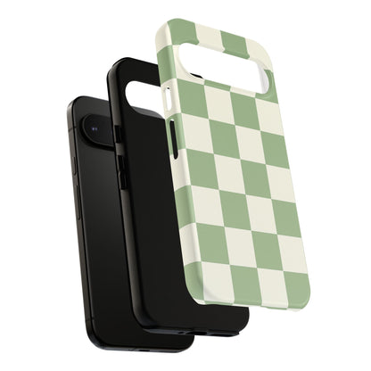 Sage Green Checkerboard Phone Case | Minimal Aesthetic Checkered iPhone & Samsung Tough Case