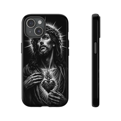Jesus Sacred Heart Phone Case Black White Christian Faith Aesthetic