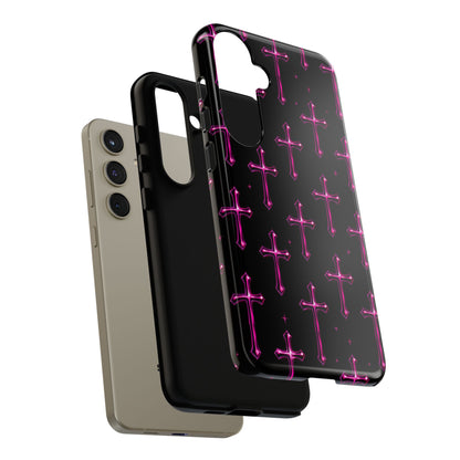 Neon Pink Cross Pattern Phone Case | Tough Protective Case for Iphone, Samsung Galaxy and Pixel