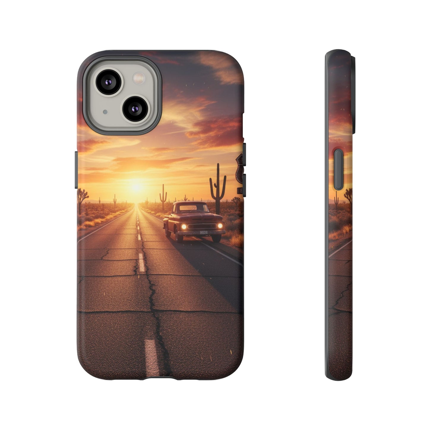 Route 66 Sunset Desert Highway Phone Case – Road Trip Travel Aesthetic Tough Case