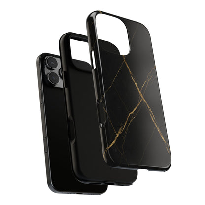 Black Marble Phone Case with Gold Veins – Luxury Minimal Aesthetic Tough Case