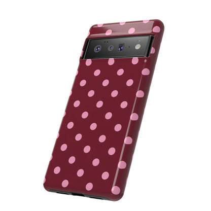 Pink Polka Dot Phone Case – Cute Aesthetic Tough Protective Phone Cover for Iphone, Samsung Galaxy and Pixel