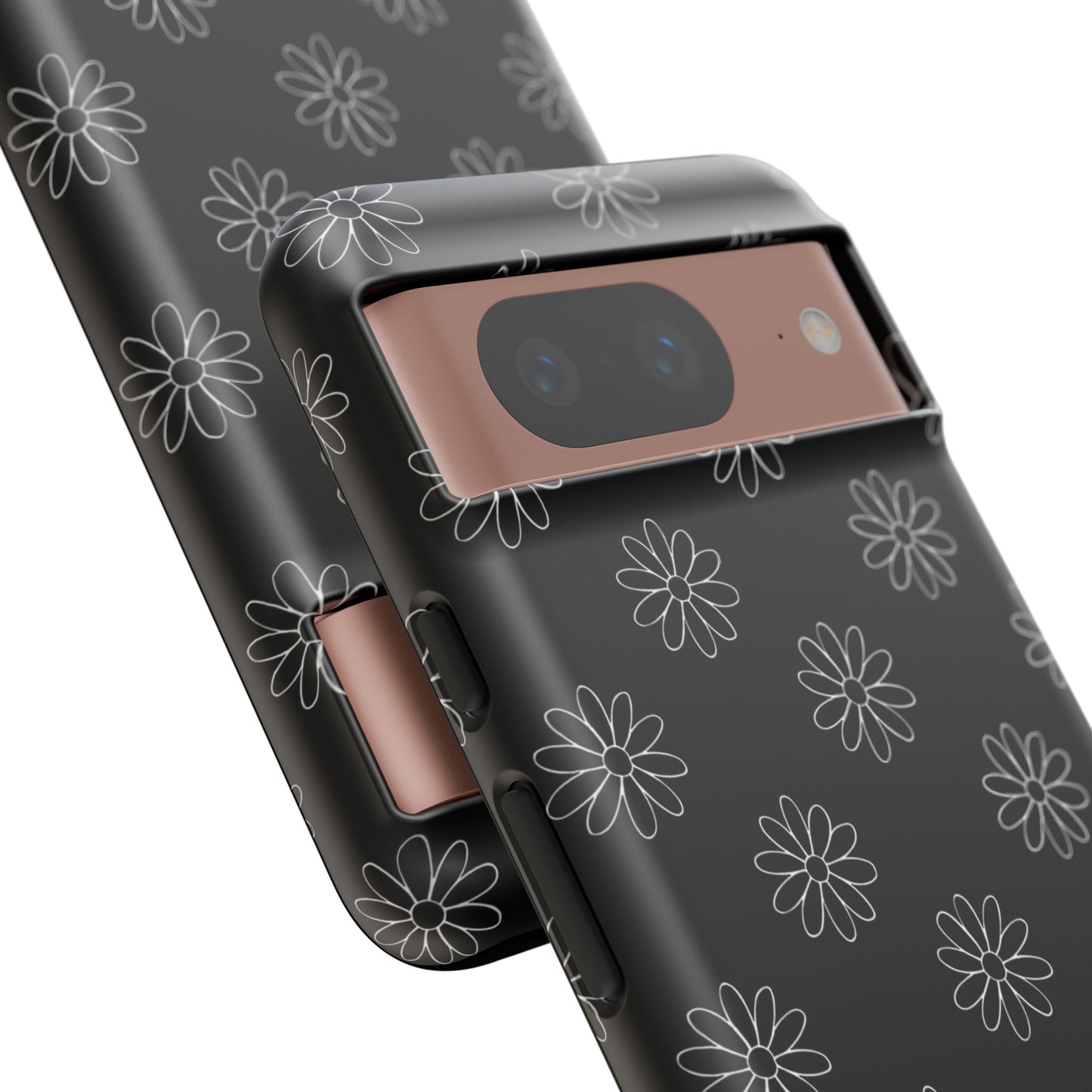 Black Daisy Floral Phone Case – Slim Protective Tough Case for Iphone, Samsung Galaxy and Pixel