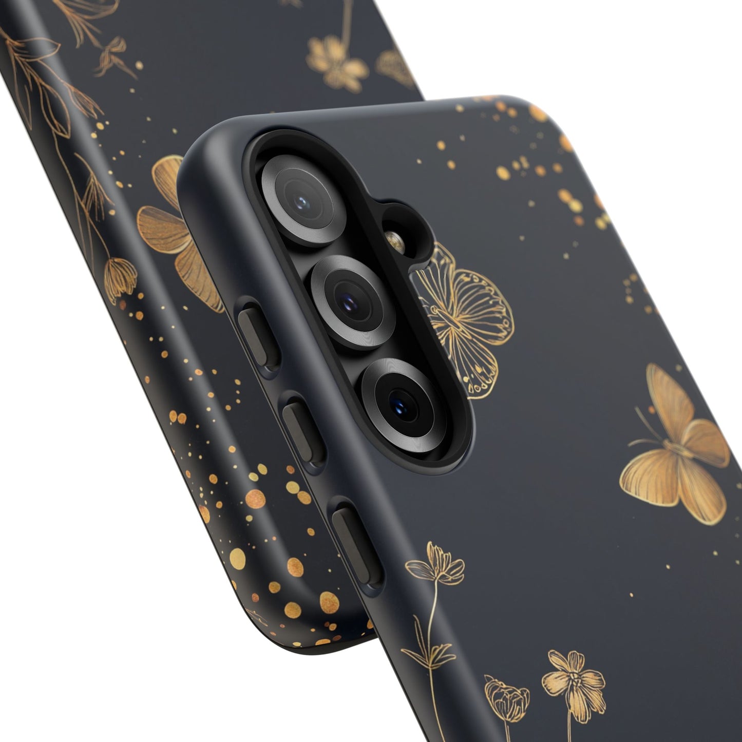 Gold Floral Butterfly Phone Case, Dark Aesthetic Botanical, Elegant Black Luxury iPhone Samsung Cover