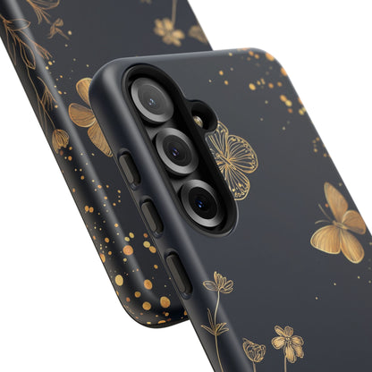 Gold Floral Butterfly Phone Case, Dark Aesthetic Botanical, Elegant Black Luxury iPhone Samsung Cover