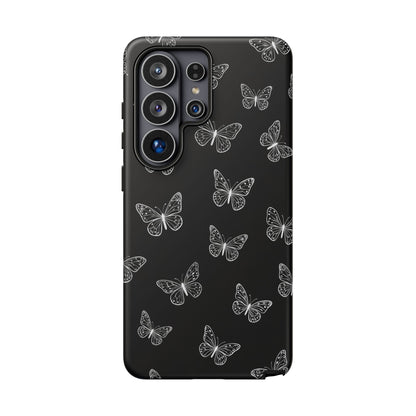 White Butterfly Pattern Phone Case – Dark Aesthetic Monochrome Tough Cover
