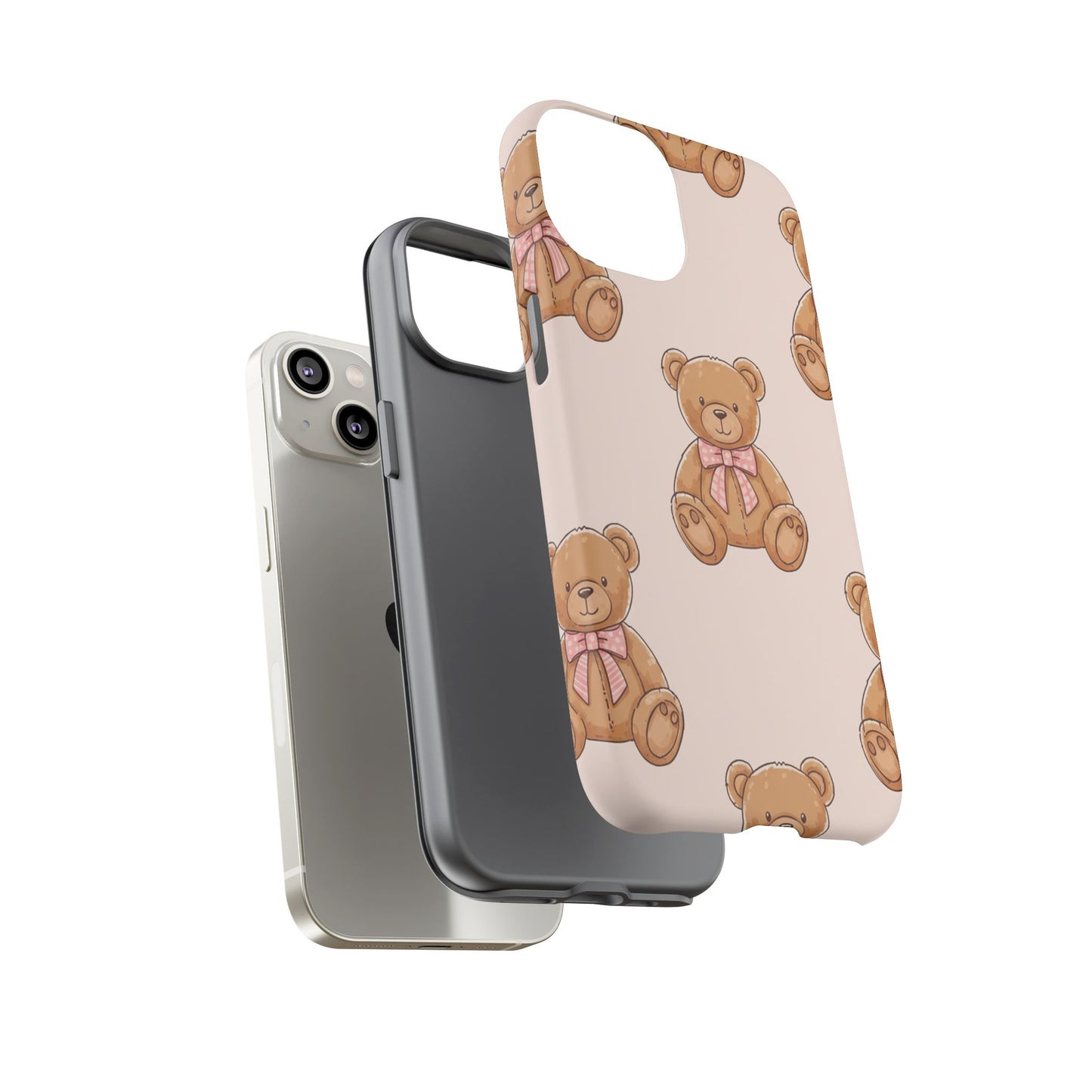 Teddy Bear Phone Case | Cute Coquette Aesthetic Pink Bear Pattern Case | Kawaii Soft Girl iPhone & Samsung Tough Protective Case