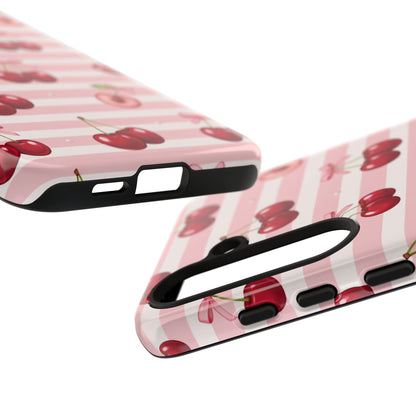 Coquette Cherry Bow Phone Case | Cute Pink Aesthetic Cherry Pattern Tough Case for iPhone & Samsung
