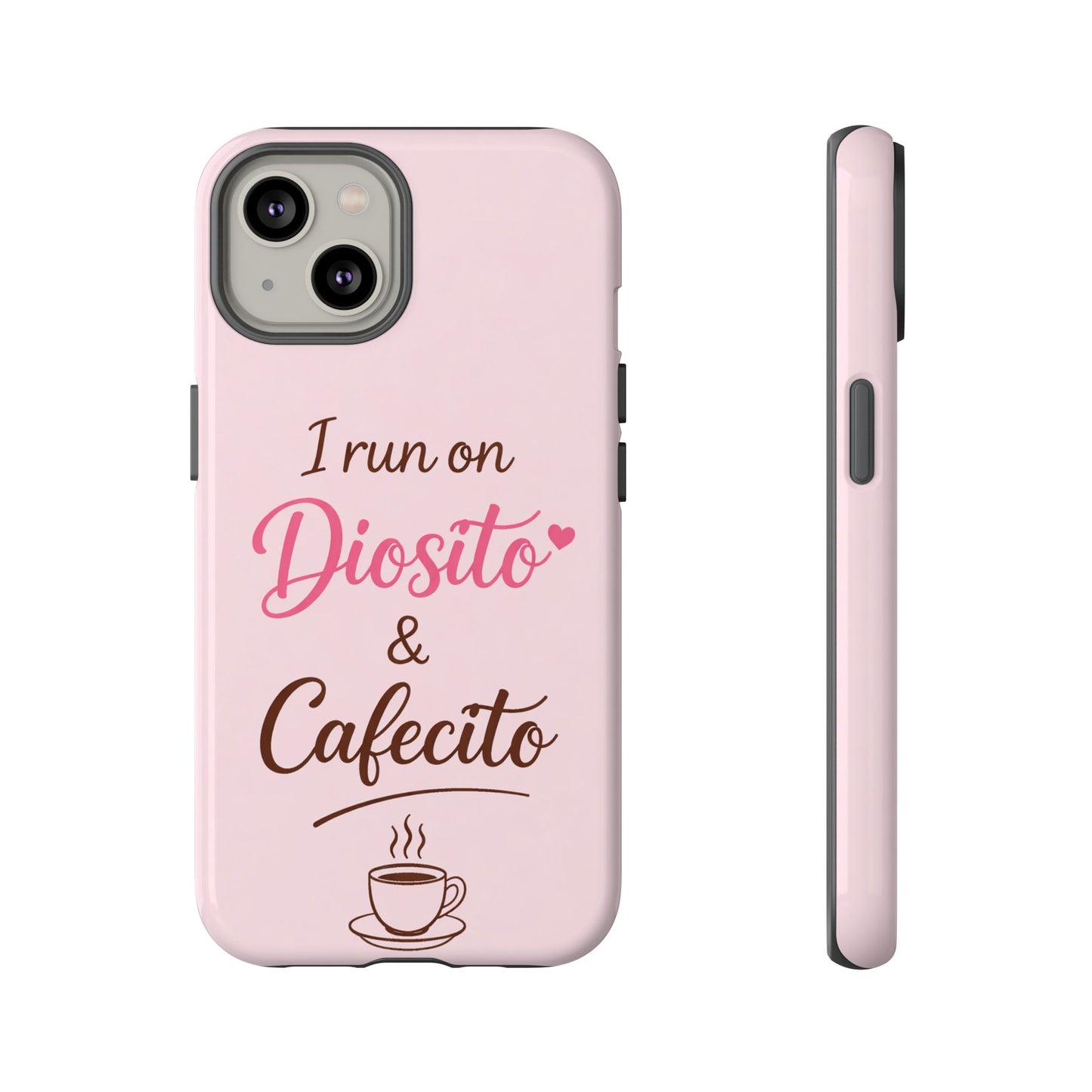 I Run on Diosito y Cafecito Phone Case, Pink Aesthetic Latina Faith Coffee Case, Girly Protective iPhone Samsung Cover