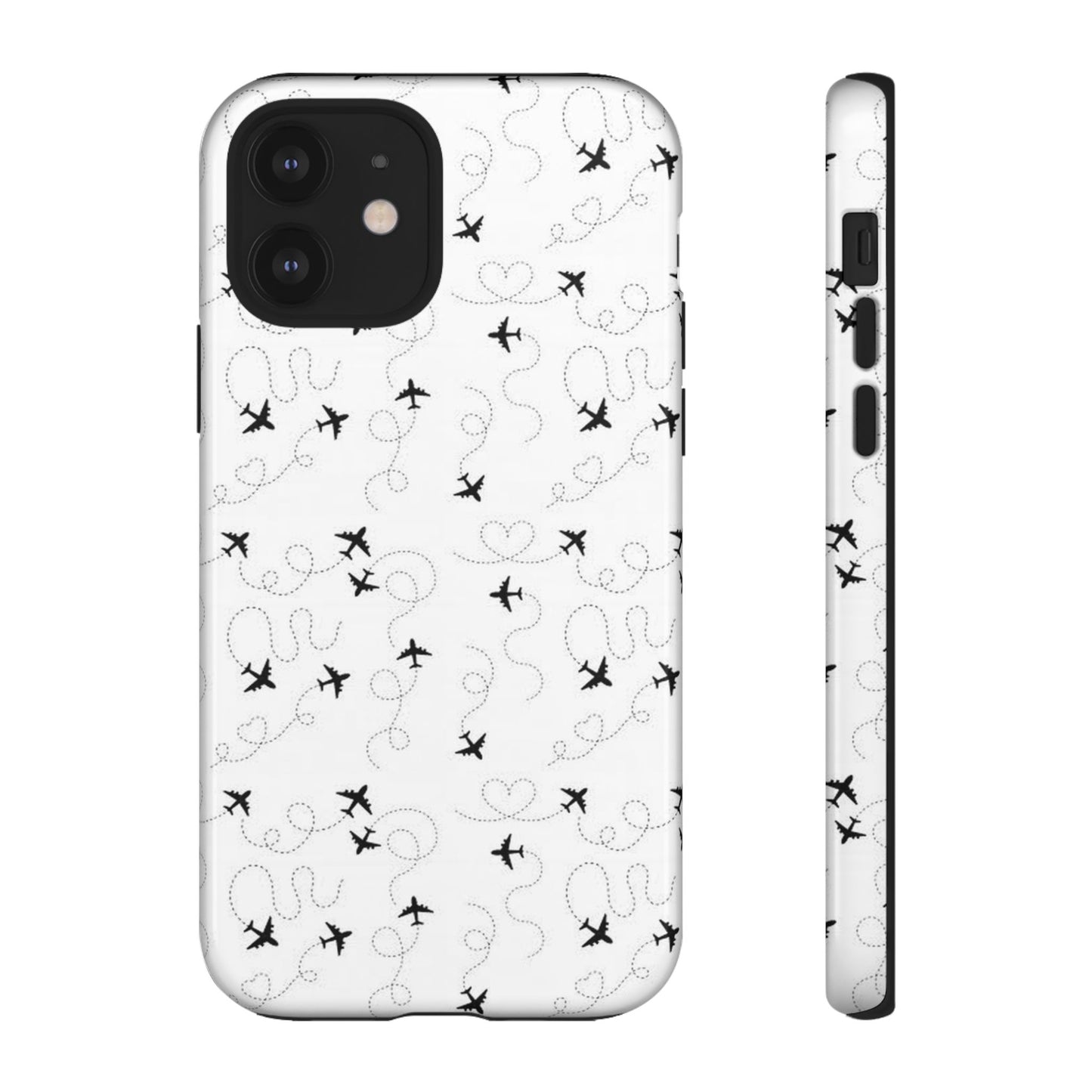 Minimal Paper Airplane Pattern Phone Case – Black White Aesthetic Tough Cover