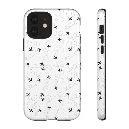 Minimal Paper Airplane Pattern Phone Case – Black White Aesthetic Tough Cover