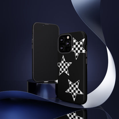 Checkered Star Tough Phone Case – Black Retro Graphic Protective Cover for Iphone, Samsung Galaxy and Pixel
