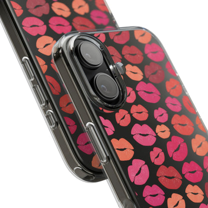 Kiss Print Clear Phone Case | Red Lip Pattern Impact-Resistant Case