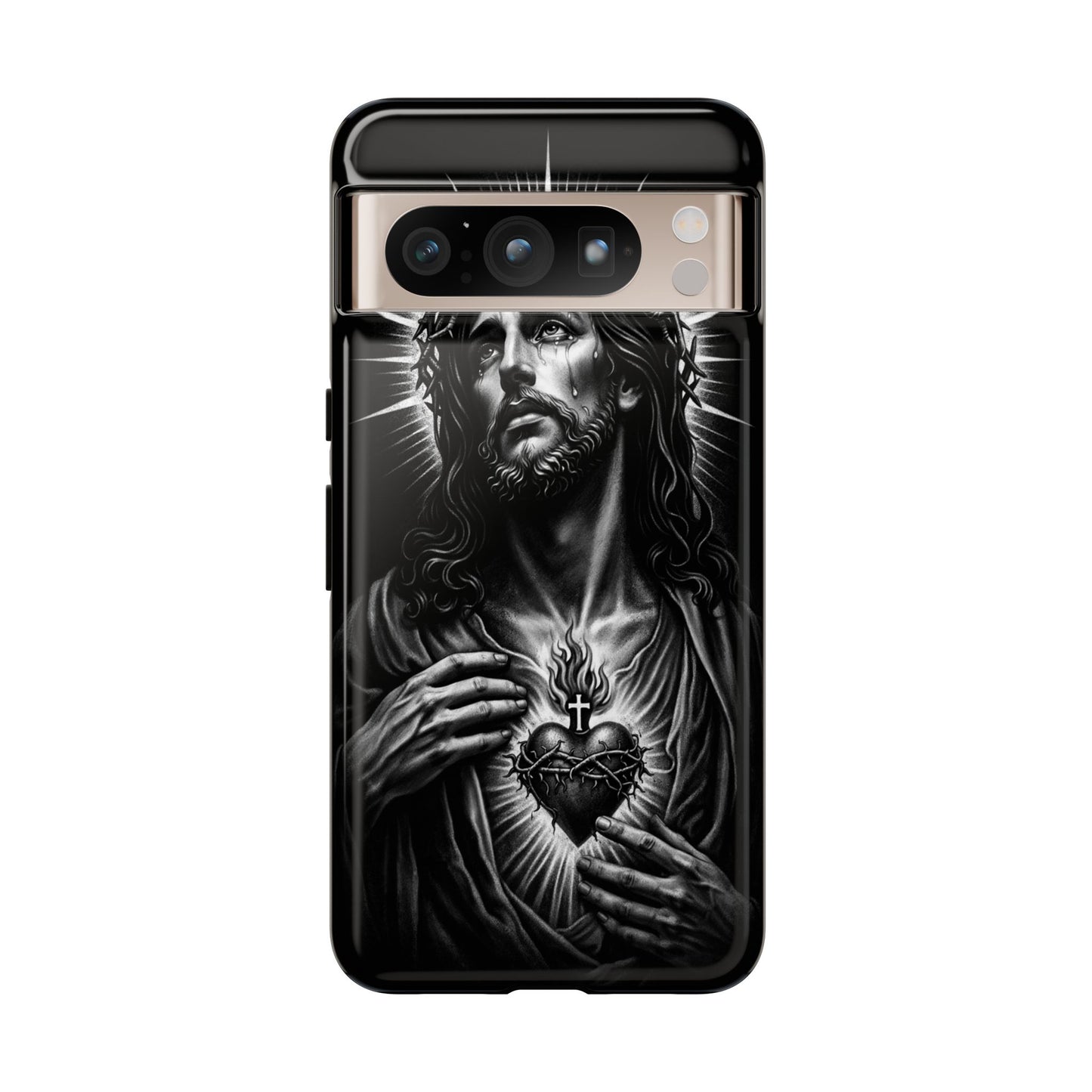 Jesus Sacred Heart Phone Case Black White Christian Faith Aesthetic