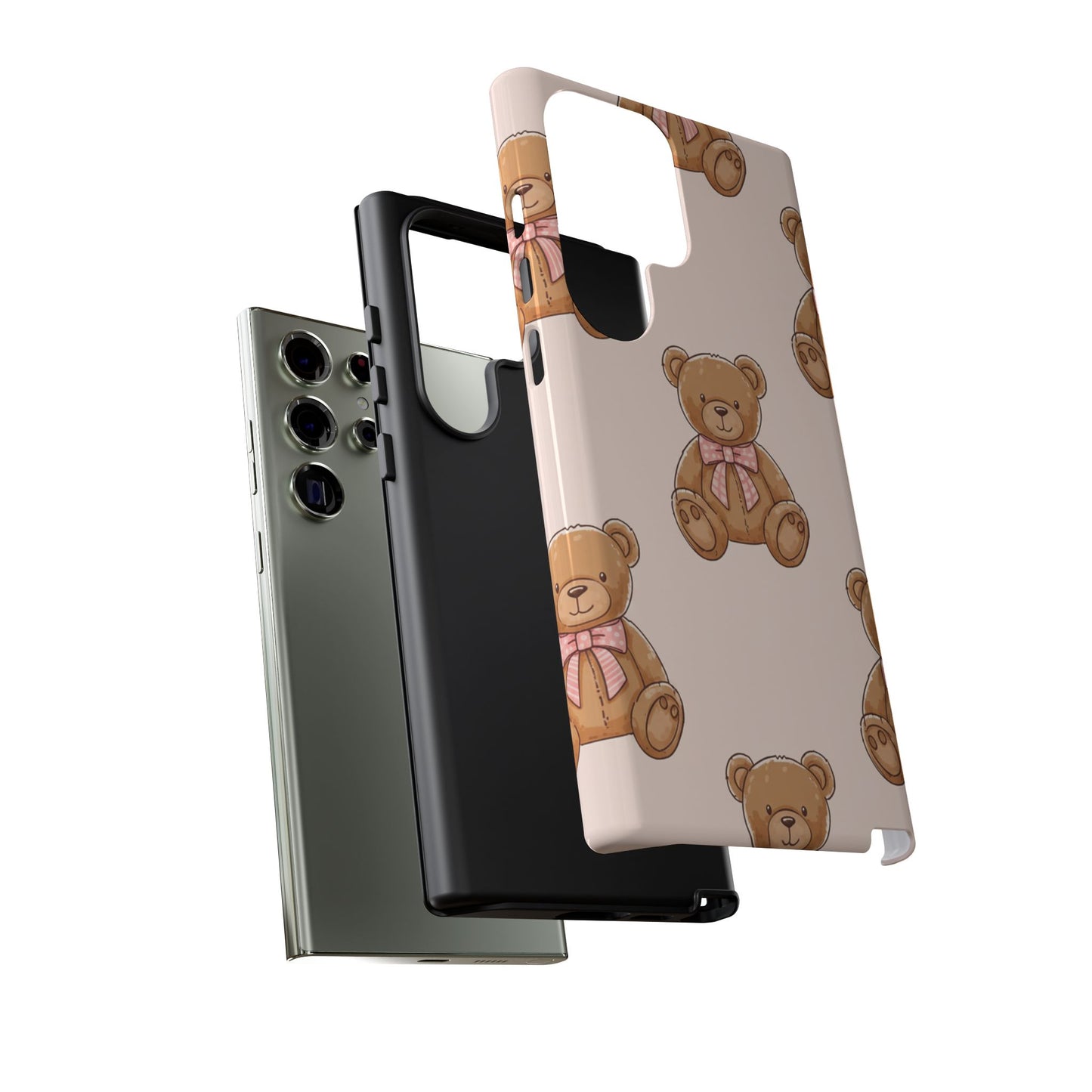 Teddy Bear Phone Case | Cute Coquette Aesthetic Pink Bear Pattern Case | Kawaii Soft Girl iPhone & Samsung Tough Protective Case