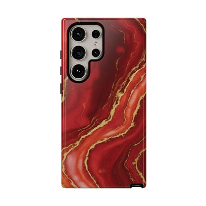 Red Agate Marble Phone Case – Gold Vein Luxury Stone Tough Case (iPhone, Samsung, Pixel)