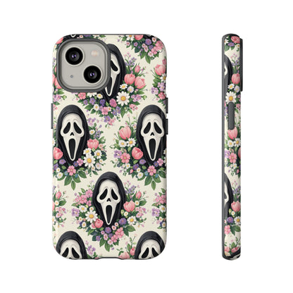 Floral Ghost Face Aesthetic Phone Case – Cute Spooky Tough Cover