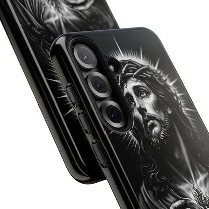 Jesus Sacred Heart Phone Case Black White Christian Faith Aesthetic