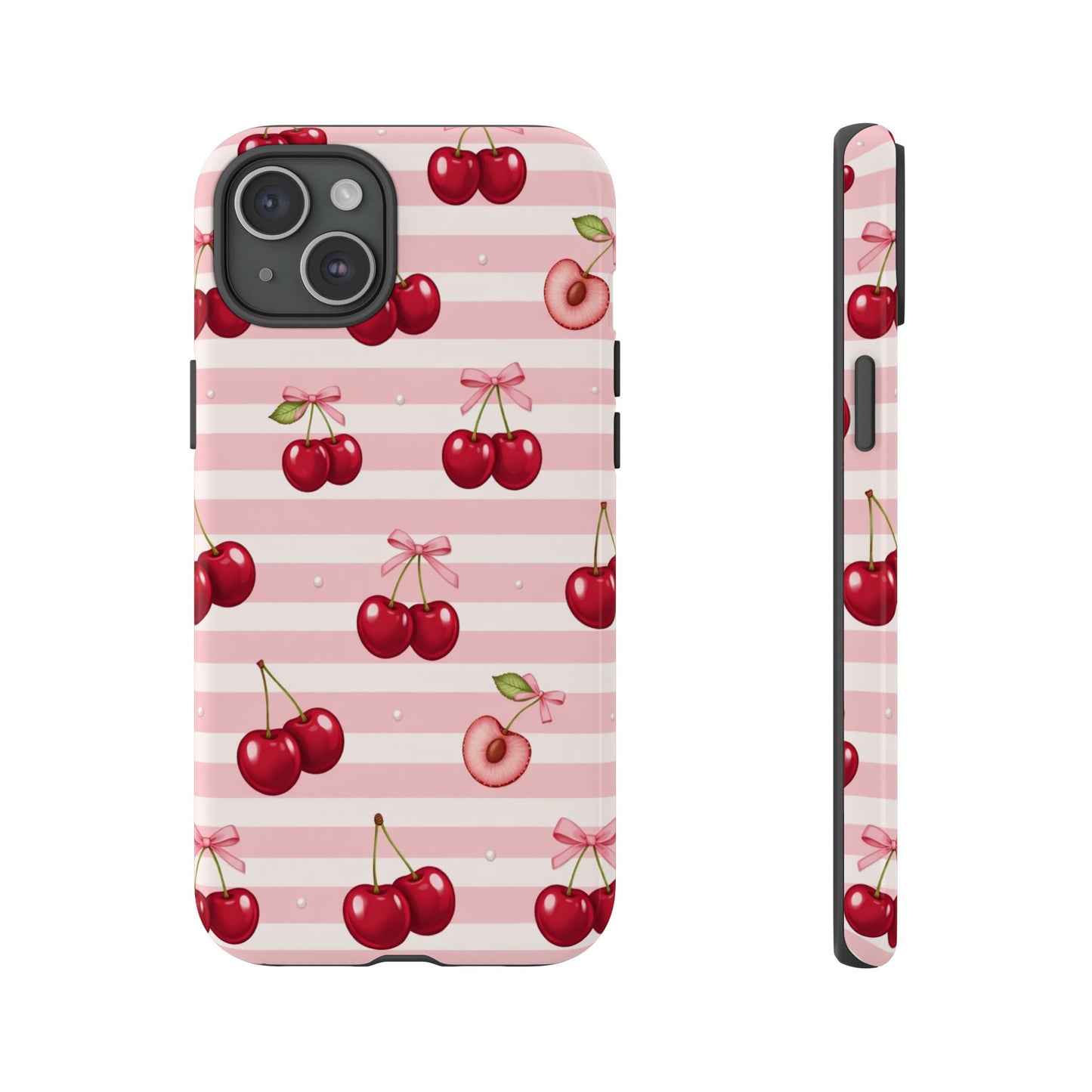 Coquette Cherry Bow Phone Case | Cute Pink Aesthetic Cherry Pattern Tough Case for iPhone & Samsung