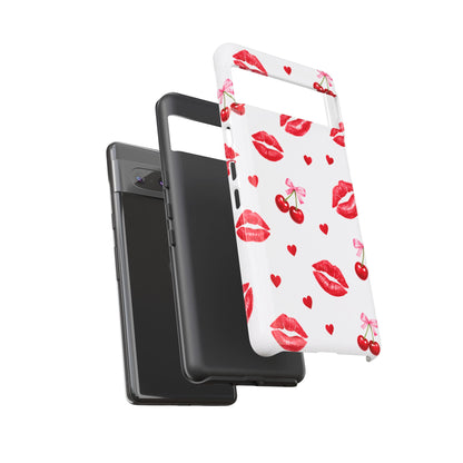 Red Lips & Cherry Phone Case – Y2K Retro Aesthetic Tough Cover