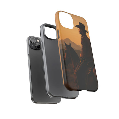 Western Cowboy Sunset Phone Case | Horse Rider Desert Aesthetic Tough Protective Case