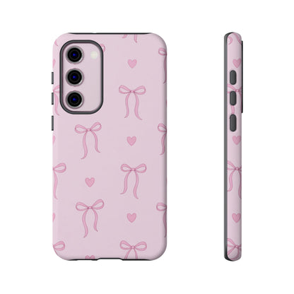Pink Bow Heart Aesthetic Phone Case – Coquette Cute Tough Cover