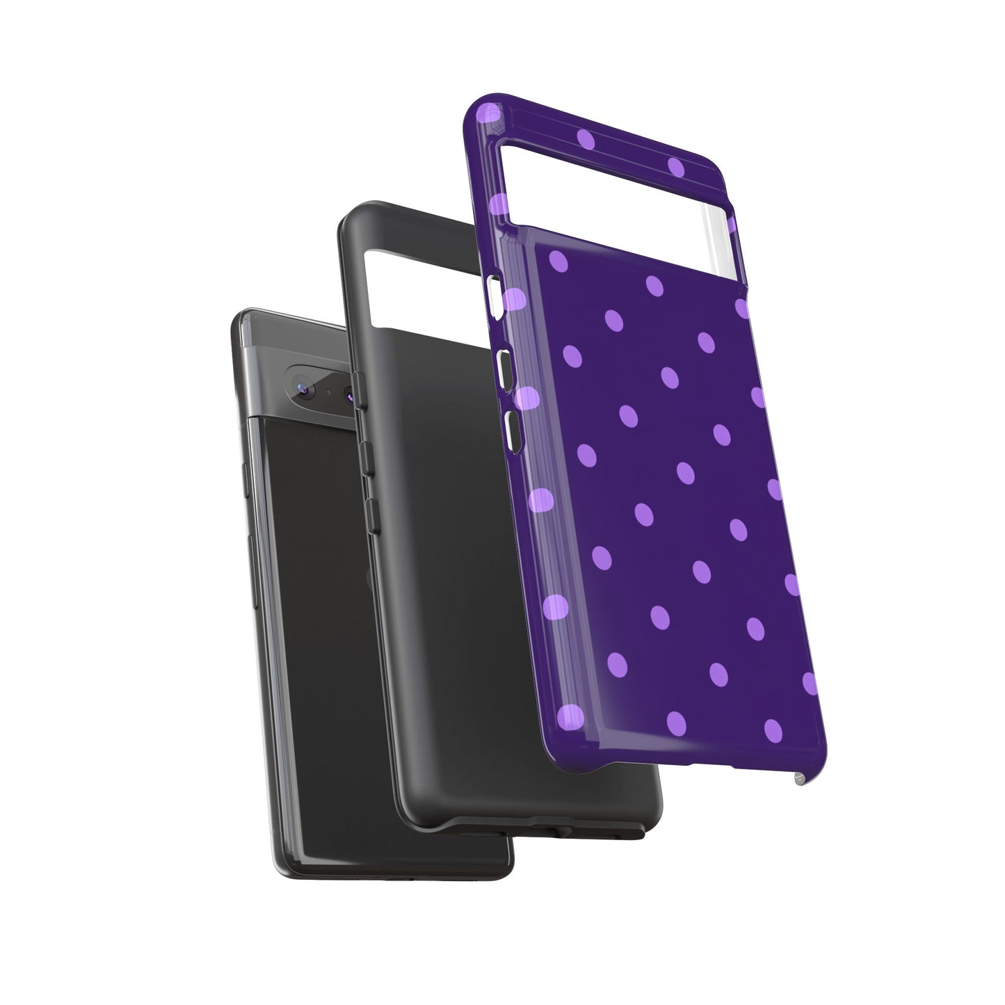 Purple Polka Dot Tough Phone Case – Cute Stylish Durable Protective Cover for Iphone, Samsung Galaxy and Pixel