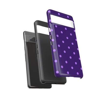 Purple Polka Dot Tough Phone Case – Cute Stylish Durable Protective Cover for Iphone, Samsung Galaxy and Pixel