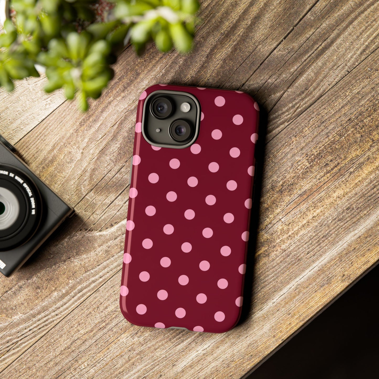 Pink Polka Dot Phone Case – Cute Aesthetic Tough Protective Phone Cover for Iphone, Samsung Galaxy and Pixel