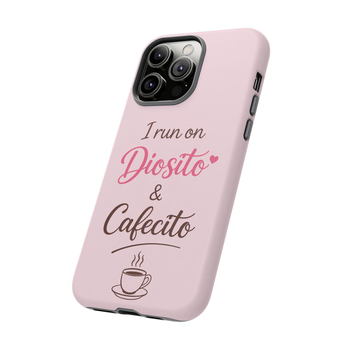 I Run on Diosito y Cafecito Phone Case, Pink Aesthetic Latina Faith Coffee Case, Girly Protective iPhone Samsung Cover