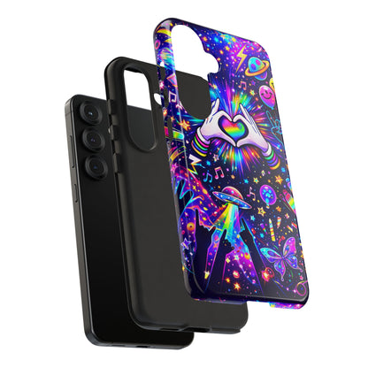 Rainbow Heart Hands Phone Case – Neon Galaxy EDM Festival Tough Cover