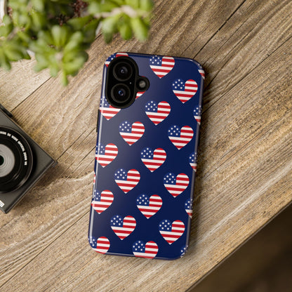 Patriotic American Flag Heart Phone Case – Tough Shockproof, USA Stars & Stripes for Iphone, Samsung Galaxy and Pixel