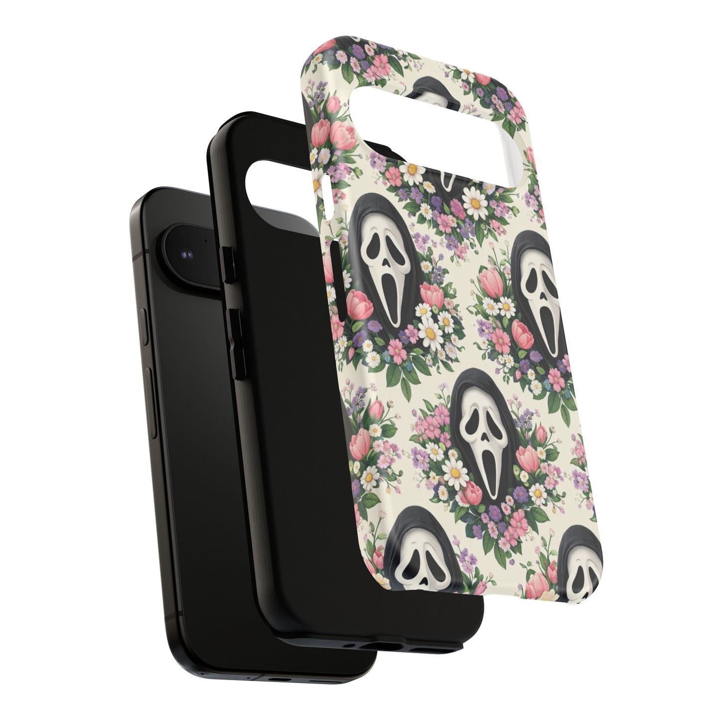 Floral Ghost Face Aesthetic Phone Case – Cute Spooky Tough Cover