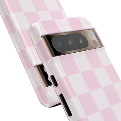 Light Pink Checkerboard Phone Case | Pastel Aesthetic Checkered iPhone & Samsung Tough Case